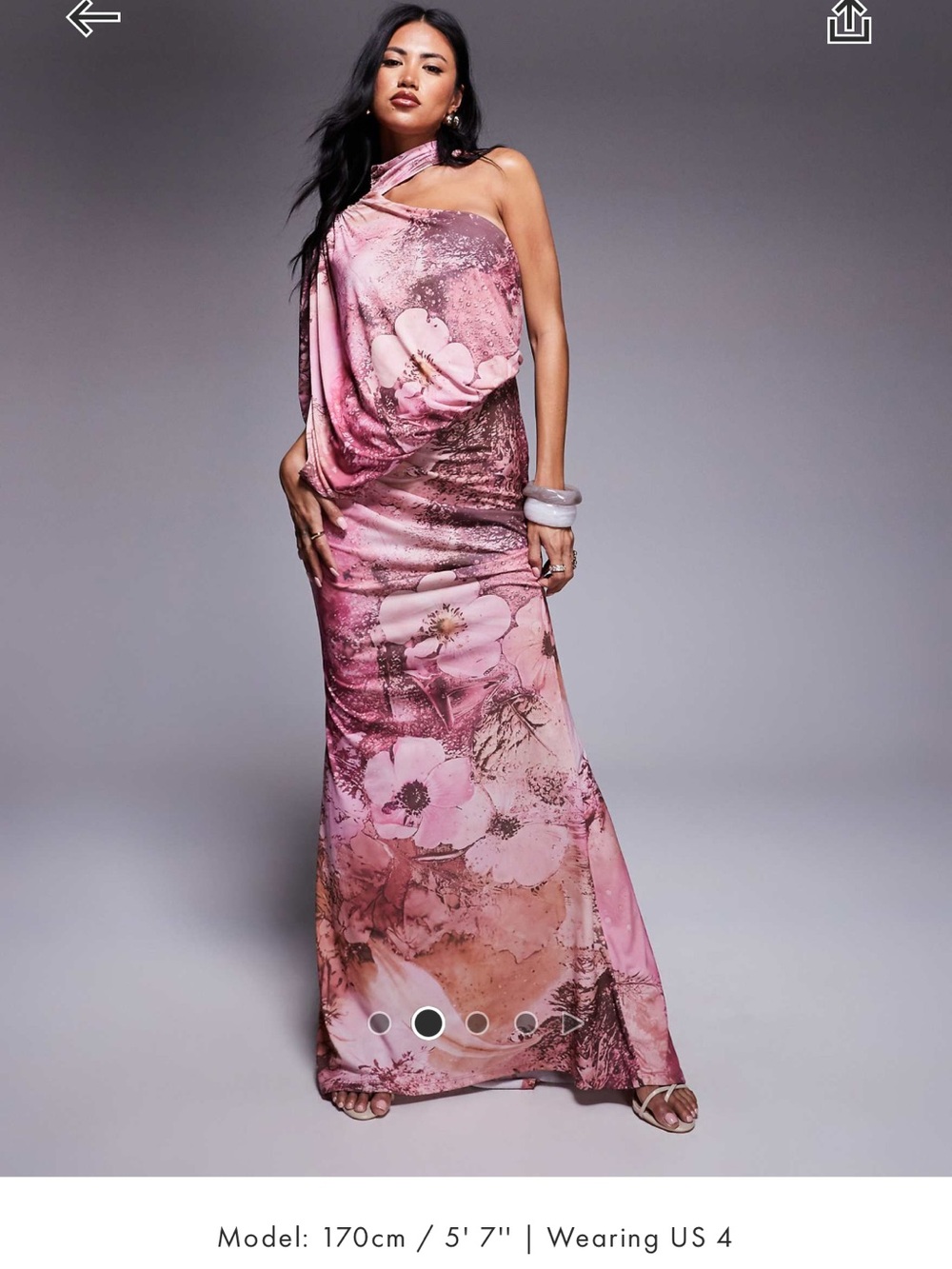 Pink Floral One Shoulder Maxi